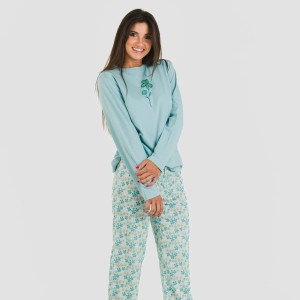 Pigiama lungo cotone Martinuca blu acqua 2