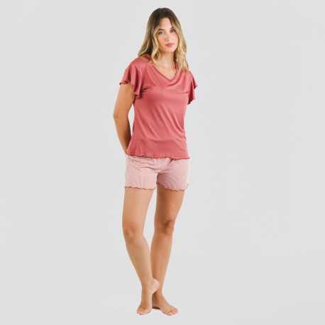 Pigiama corto mezza manica soft Raya Aliena marsala