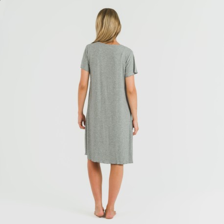 Vestito corto mezza manica a costine viscosa tinta unita