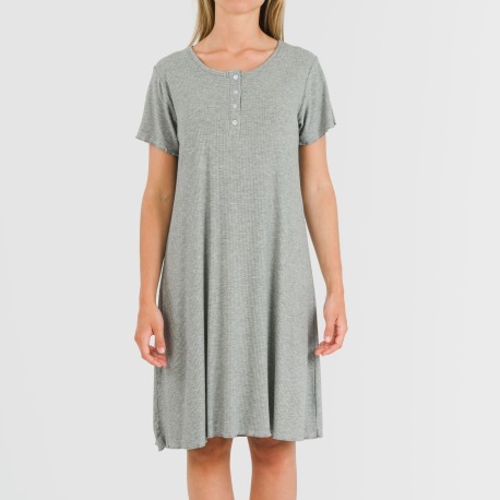 Vestito corto mezza manica a costine viscosa tinta unita