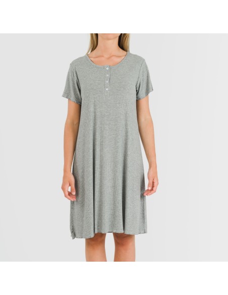 Vestito corto mezza manica a costine viscosa tinta unita Vestito corto mezza manica a costine viscosa tinta unita