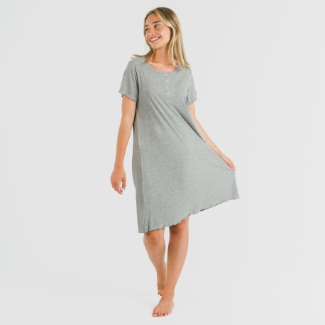 Vestito corto mezza manica a costine viscosa tinta unita