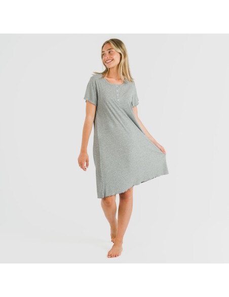 Vestito corto mezza manica a costine viscosa tinta unita Vestito corto mezza manica a costine viscosa tinta unita