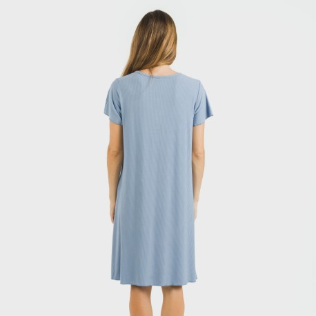 Vestito corto mezza manica a costine viscosa tinta unita