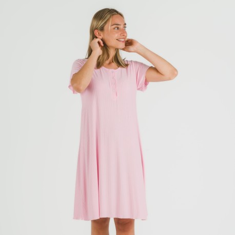 Vestito corto mezza manica a costine viscosa tinta unita