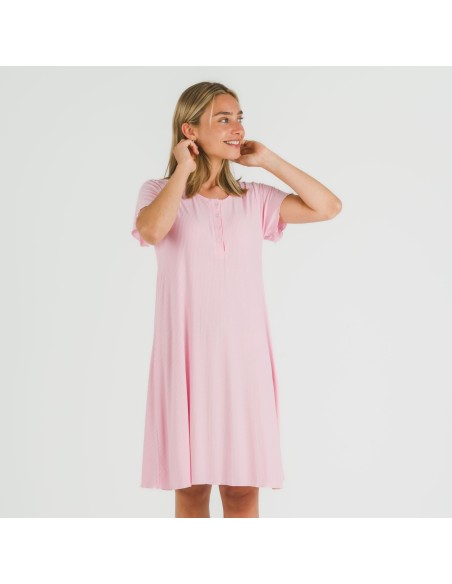 Vestito corto mezza manica a costine viscosa tinta unita Vestito corto mezza manica a costine viscosa tinta unita