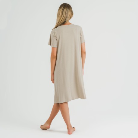 Vestito corto mezza manica a costine viscosa tinta unita