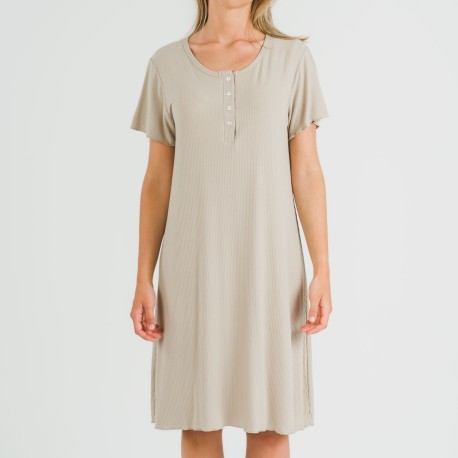 Vestito corto mezza manica a costine viscosa tinta unita