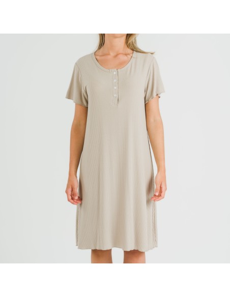Vestito corto mezza manica a costine viscosa tinta unita Vestito corto mezza manica a costine viscosa tinta unita