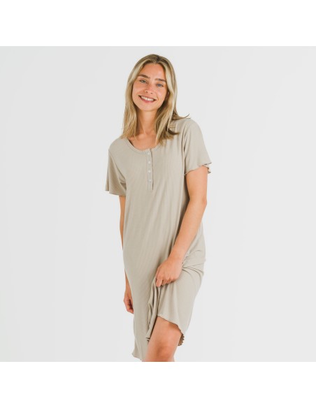 Vestito corto mezza manica a costine viscosa tinta unita Vestito corto mezza manica a costine viscosa tinta unita