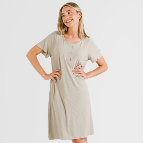 Vestito corto mezza manica a costine viscosa tinta unita