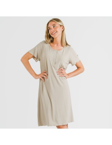 Vestito corto mezza manica a costine viscosa tinta unita Vestito corto mezza manica a costine viscosa tinta unita