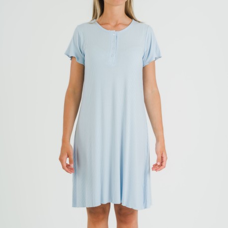 Vestito corto mezza manica a costine viscosa tinta unita
