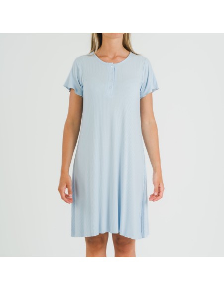 Vestito corto mezza manica a costine viscosa tinta unita