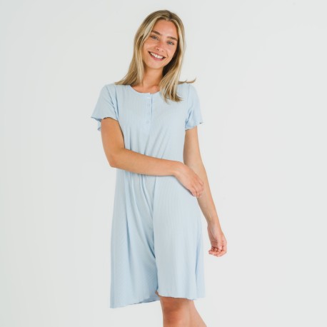 Vestito corto mezza manica a costine viscosa tinta unita