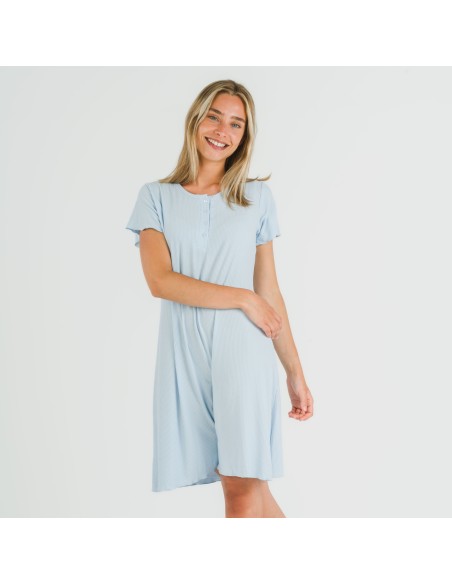 Vestito corto mezza manica a costine viscosa tinta unita