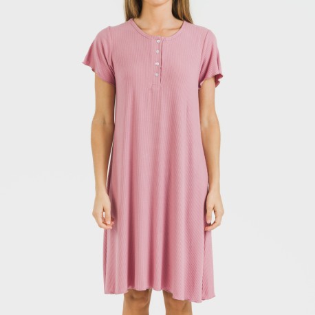 Vestito corto mezza manica a costine viscosa tinta unita