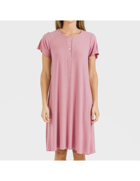 Vestito corto mezza manica a costine viscosa tinta unita