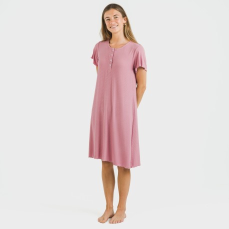 Vestito corto mezza manica a costine viscosa tinta unita