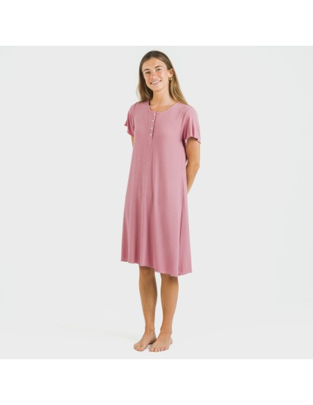 Vestito corto mezza manica a costine viscosa tinta unita