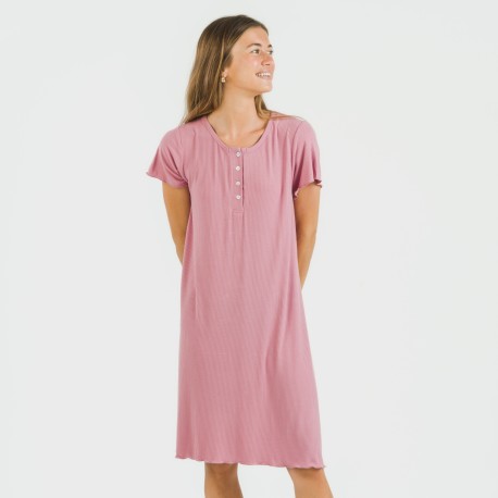 Vestito corto mezza manica a costine viscosa tinta unita