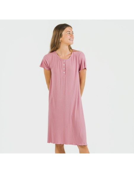 Vestito corto mezza manica a costine viscosa tinta unita