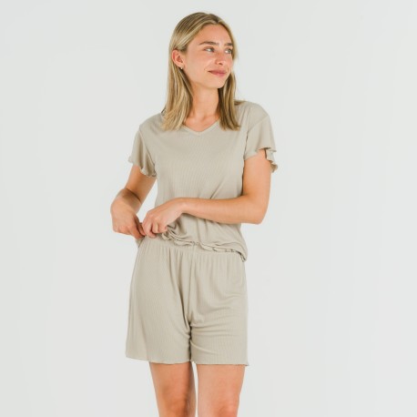 Pigiama corto mezza manica a costine viscosa