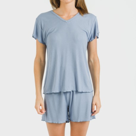 Pigiama corto mezza manica a costine viscosa