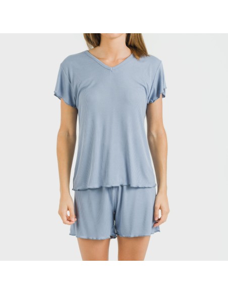 Pigiama corto mezza manica a costine viscosa