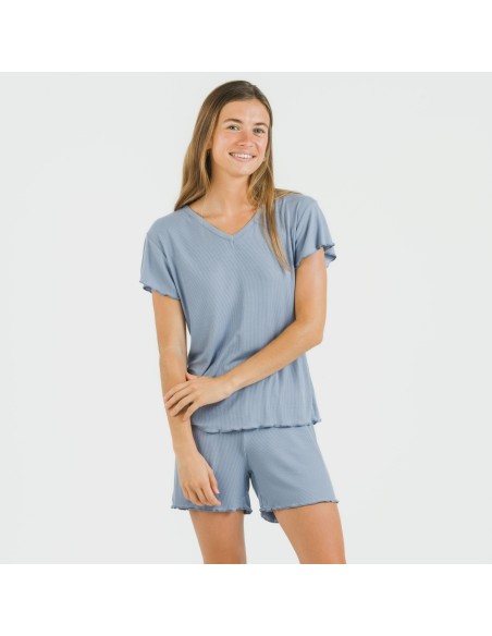 Pigiama corto mezza manica a costine viscosa