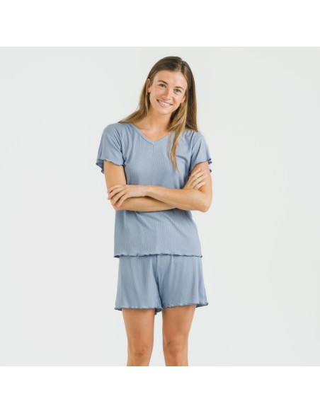 Pigiama corto mezza manica a costine viscosa