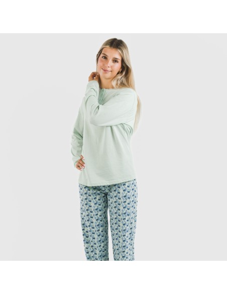 Pigiama lungo cotone Gaia verde tiffany Pigiama lungo cotone Gaia verde tiffany