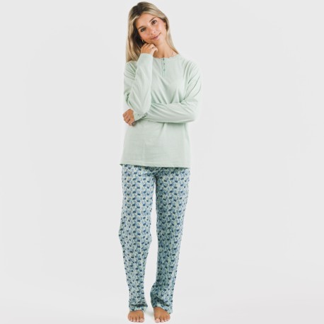 Pigiama lungo cotone Gaia verde tiffany