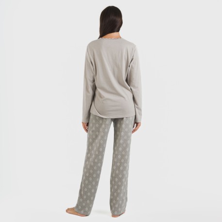 Pigiama lungo cotone Garbo grigio misto