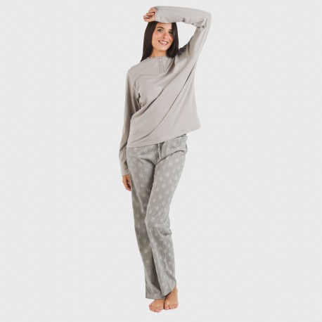 Pigiama lungo cotone Garbo grigio misto