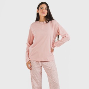 Pigiama lungo cotone Checo rosa 2