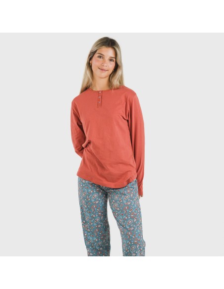 Pigiama lungo cotone Campiña rame
