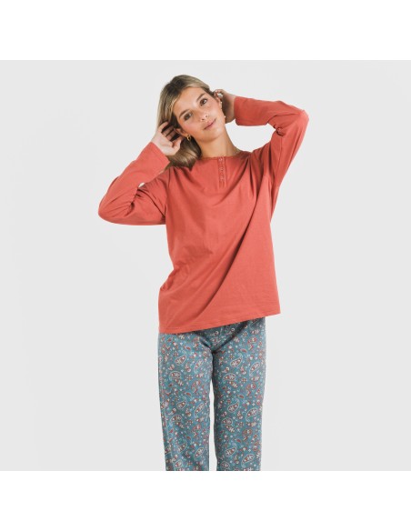 Pigiama lungo cotone Campiña rame