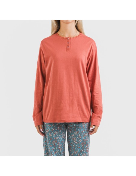 Pigiama lungo cotone Campiña rame