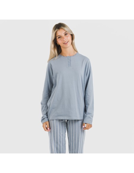 Pigiama lungo cotone Raya Tomas indaco