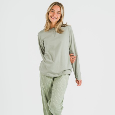 Pigiama lungo cotone Steve verde militare