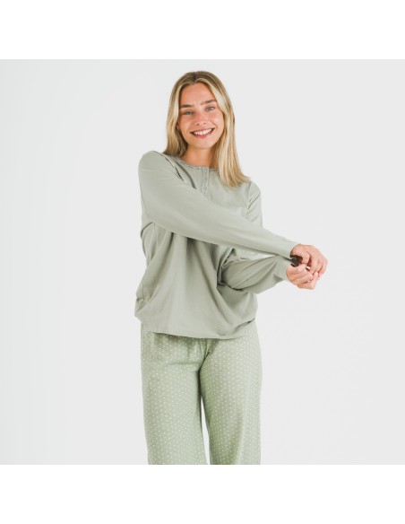 Pigiama lungo cotone Steve verde militare Pigiama lungo cotone Steve verde militare