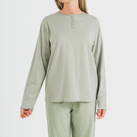 Pigiama lungo cotone Steve verde militare