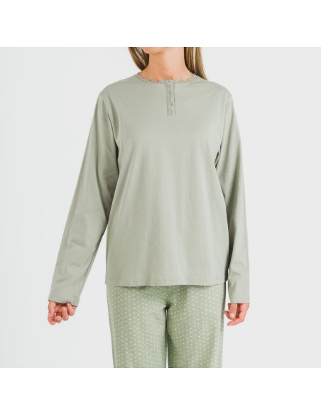 Pigiama lungo cotone Steve verde militare Pigiama lungo cotone Steve verde militare