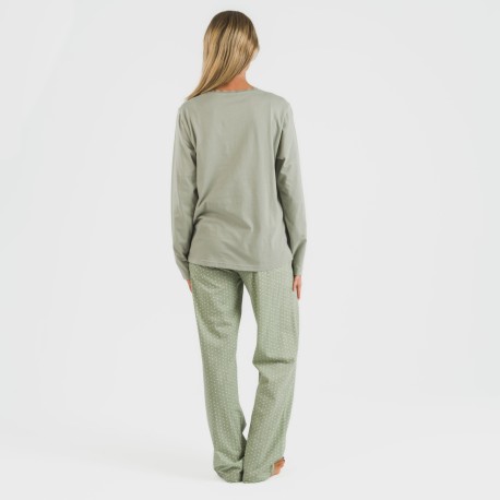 Pigiama lungo cotone Steve verde militare