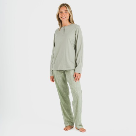 Pigiama lungo cotone Steve verde militare