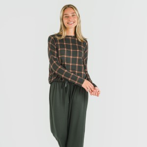 Pigiama lungo Secret donna Cuadro Nelby verde militare 2