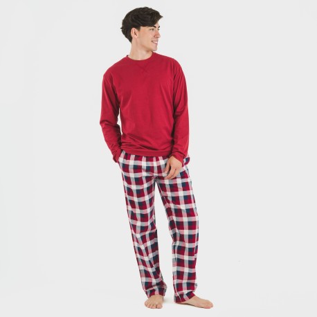 Pigiama uomo flanella Cuadro Ferni bordeaux