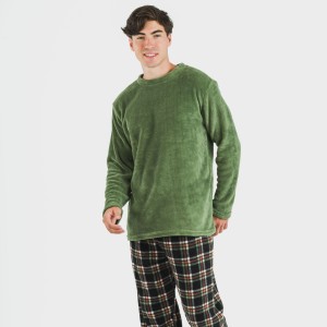 Pigiama pile coral uomo Cuadro Frankurt verde militare 2
