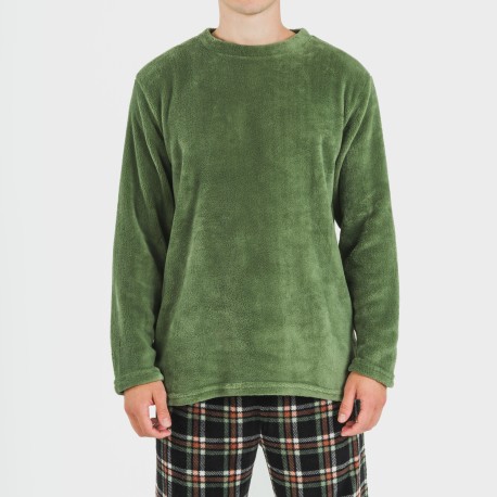 Pigiama pile coral uomo Cuadro Frankurt verde militare